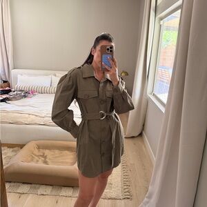 Line & Dot Tan Trench Coat with Belted Waist